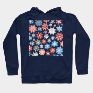 Blue and Red Chiyogami Snowflakes Winter Pattern Hoodie